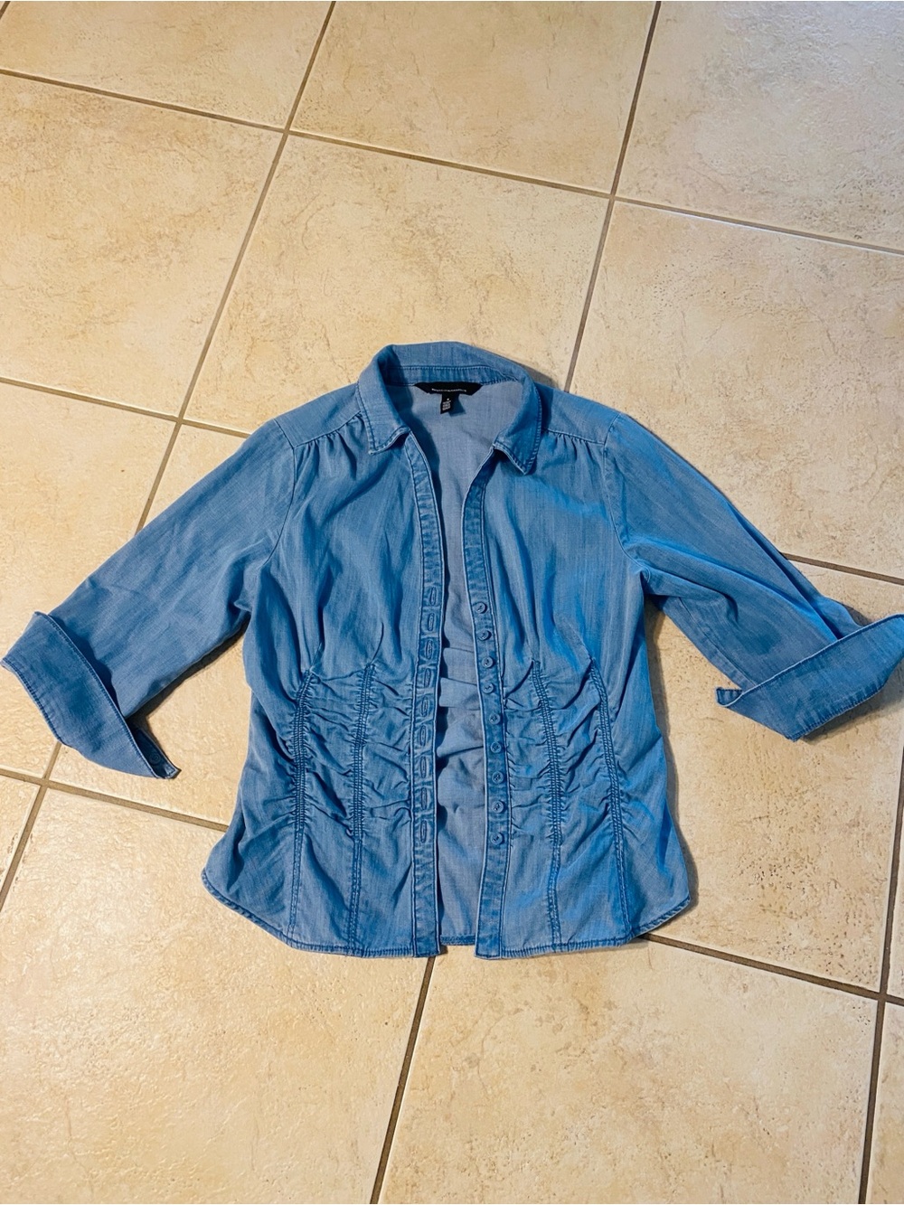 White House Black Market Light Blue Button-Front Chambray Shacket